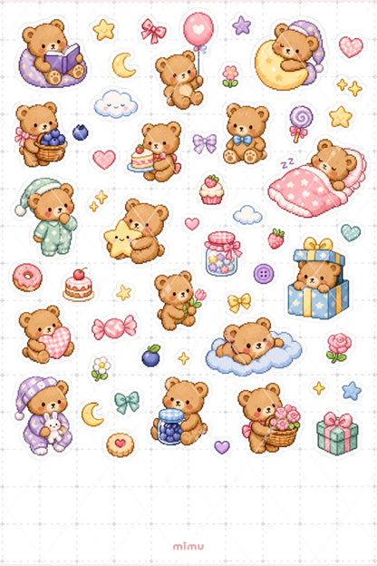 Pixel Art Oyuncak Ayı Sticker Seti Teddy Bear Temalı Dekoratif 2'li Etiket