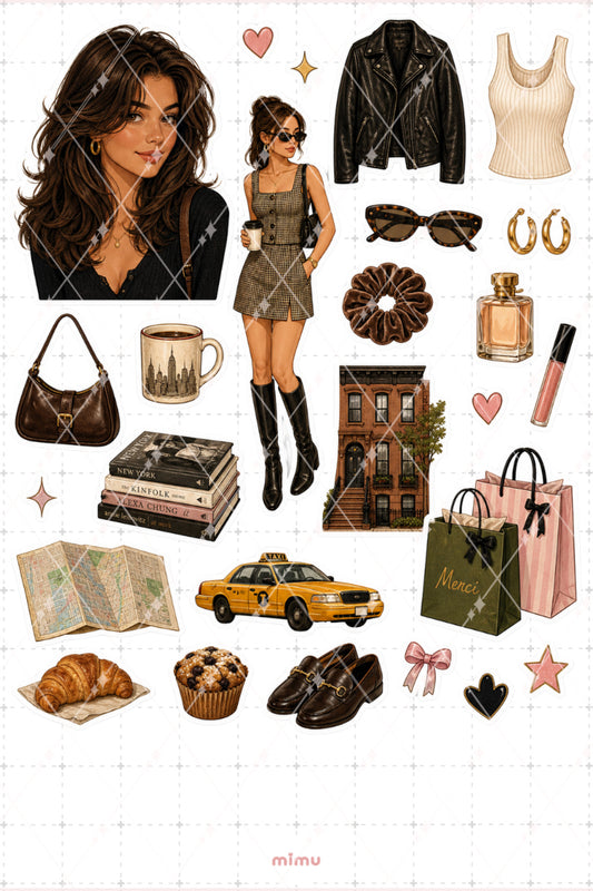 Rachel Green Sticker Seti Şehirli Moda Kızı Temalı Dekoratif 2'li Etiket