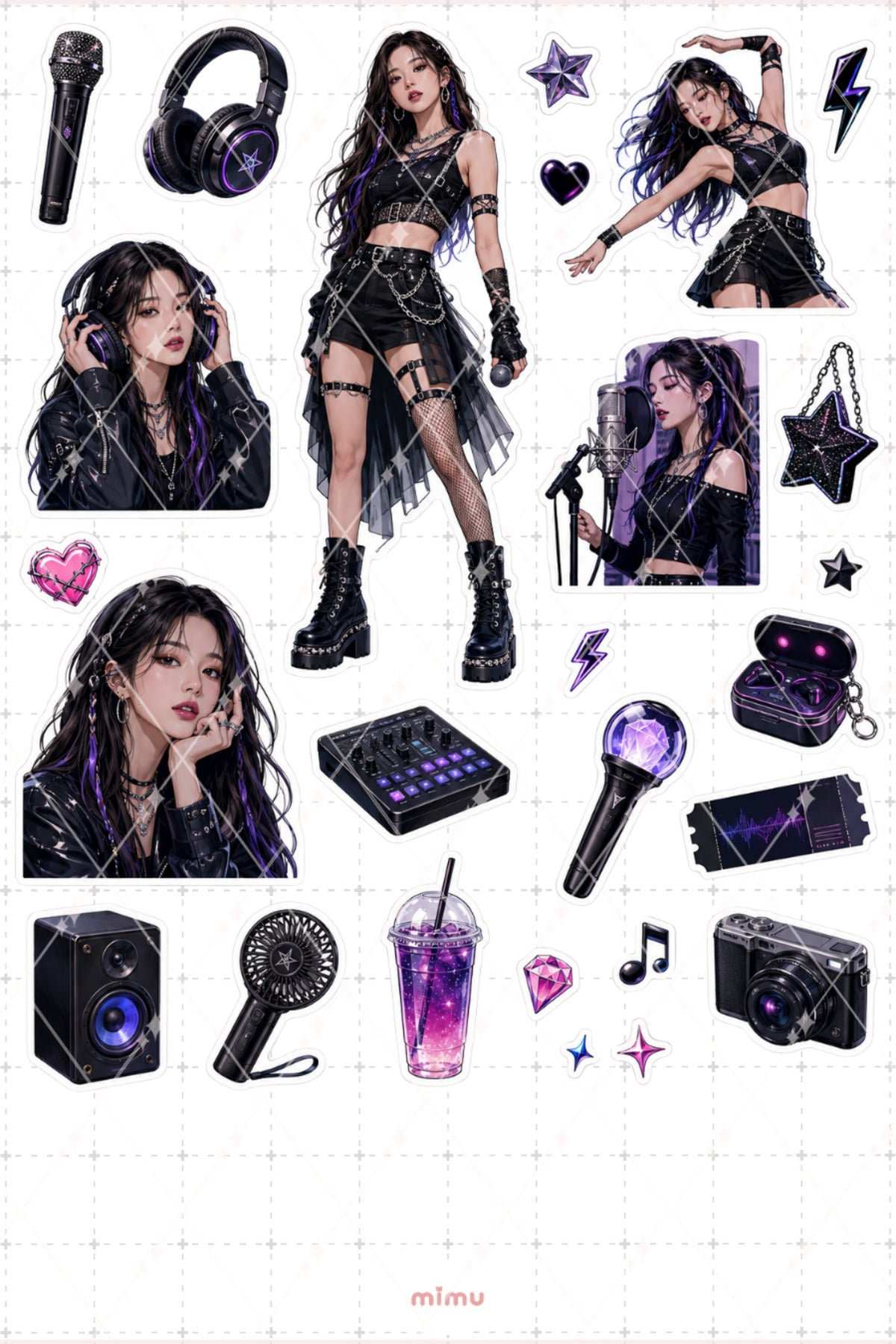 K-Pop İdol Kız Pembe Sahne Konseptli Dekoratif 2'li Etiket