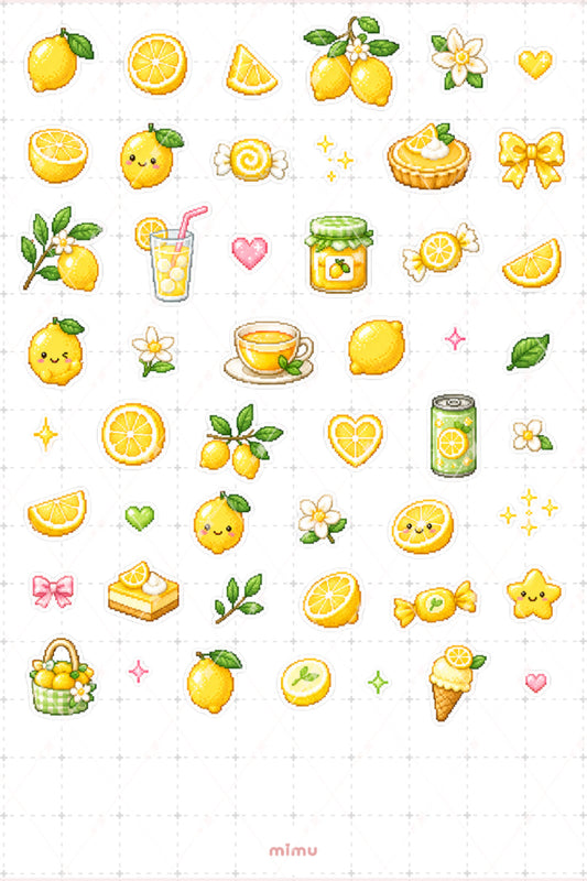 Pixel Art Limon Sticker Seti Lemon Narenciye Meyve Temalı Dekoratif 2'li Etiket