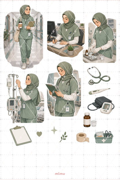 Hemşire Sticker Seti Hastane ve Hemşirelik Temalı Dekoratif 2'li Etiket - 2