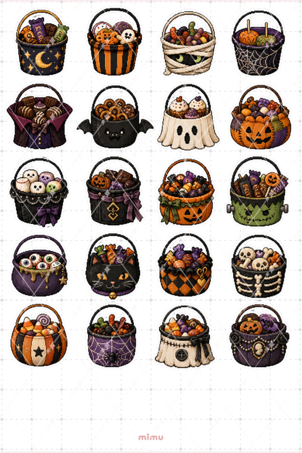 Pixel Art Halloween Sticker Seti Şeker Sepeti Temalı Dekoratif 2'li Etiket - 2
