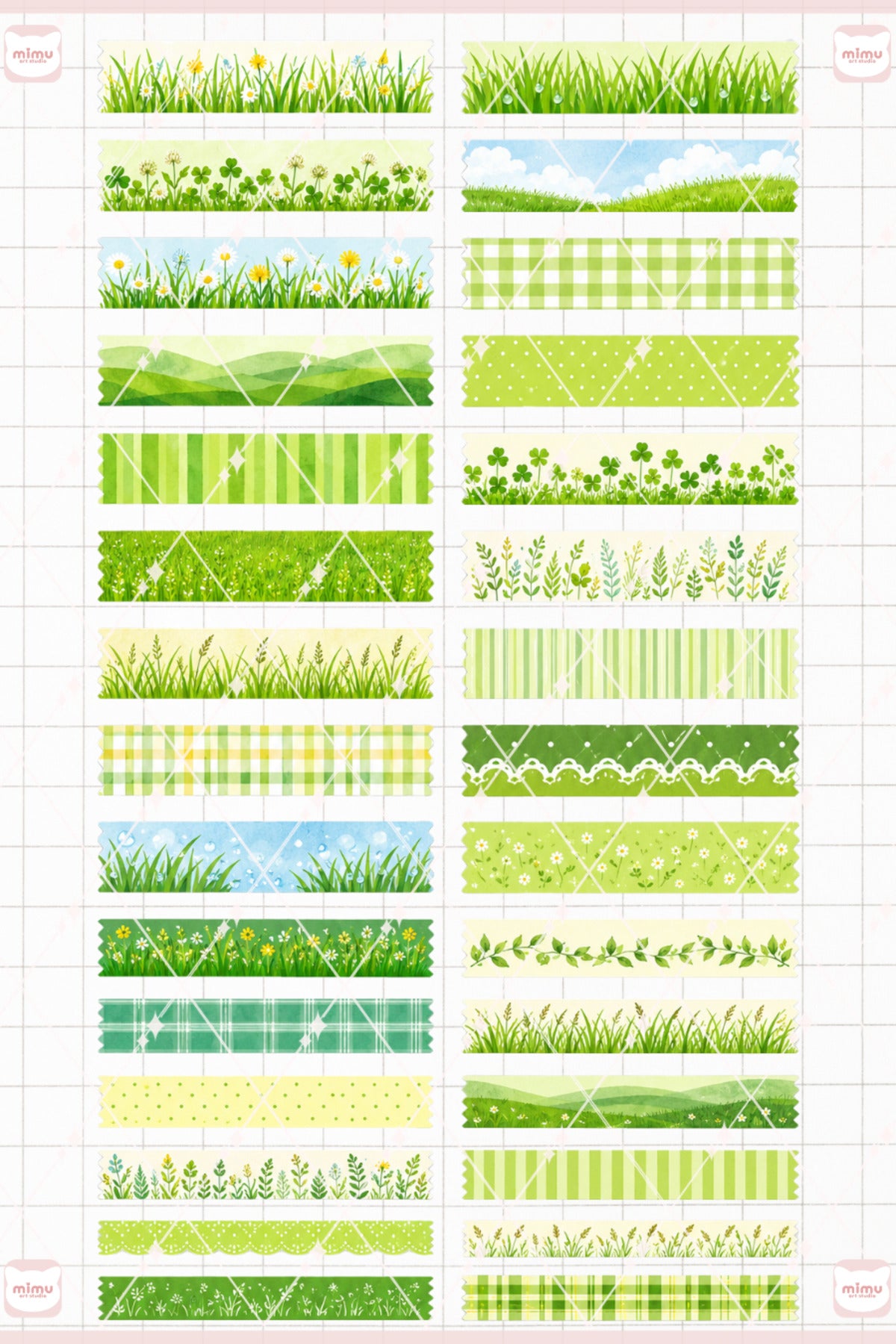 Çimen Temalı Washi Tape Seti Estetik Etiket Defter Günlük Scrapbook Süslemesi