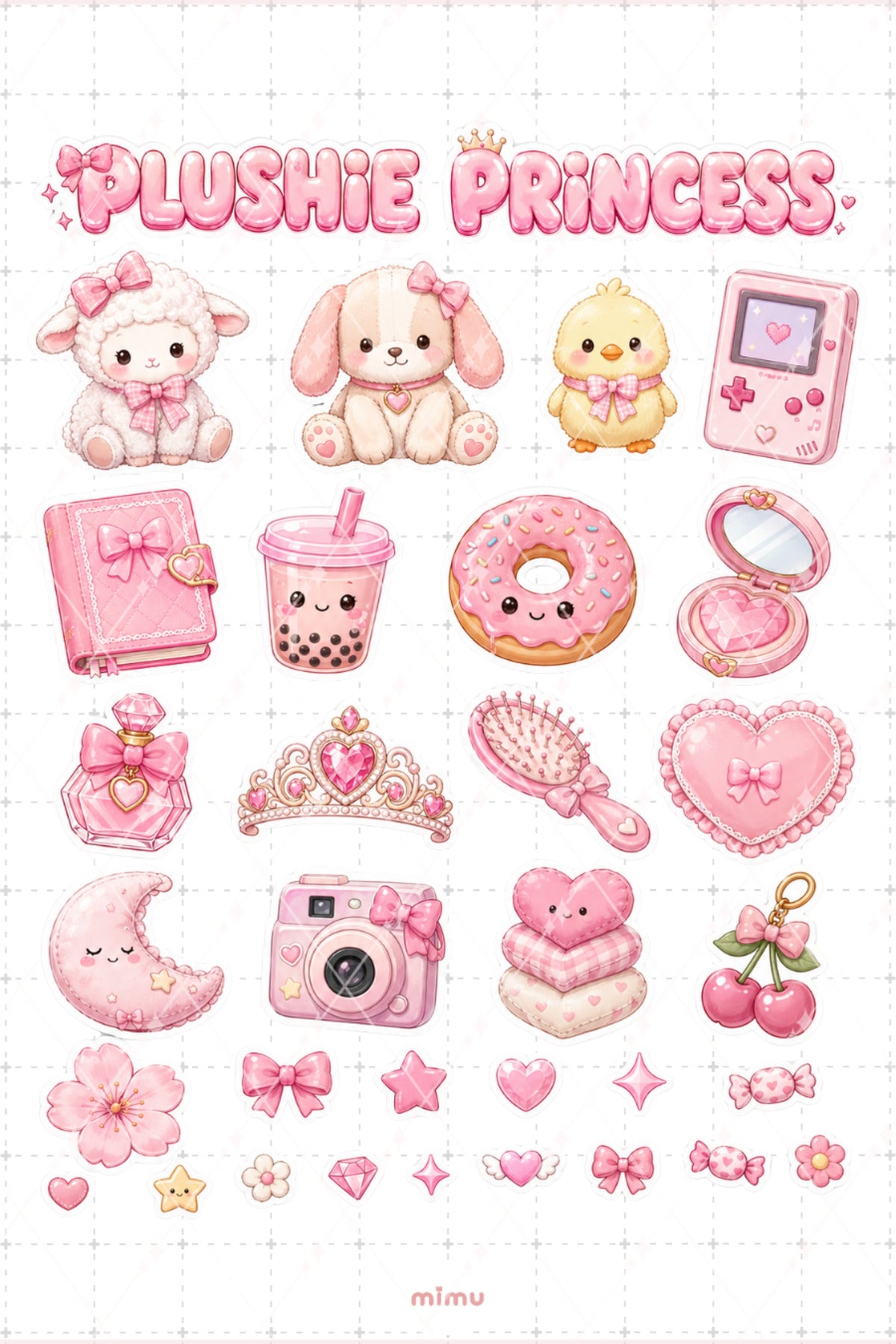 Plushie Princess Sticker Seti Pembe Kawaii Kolaj Peluş Hayvan Temalı 2li Etiket