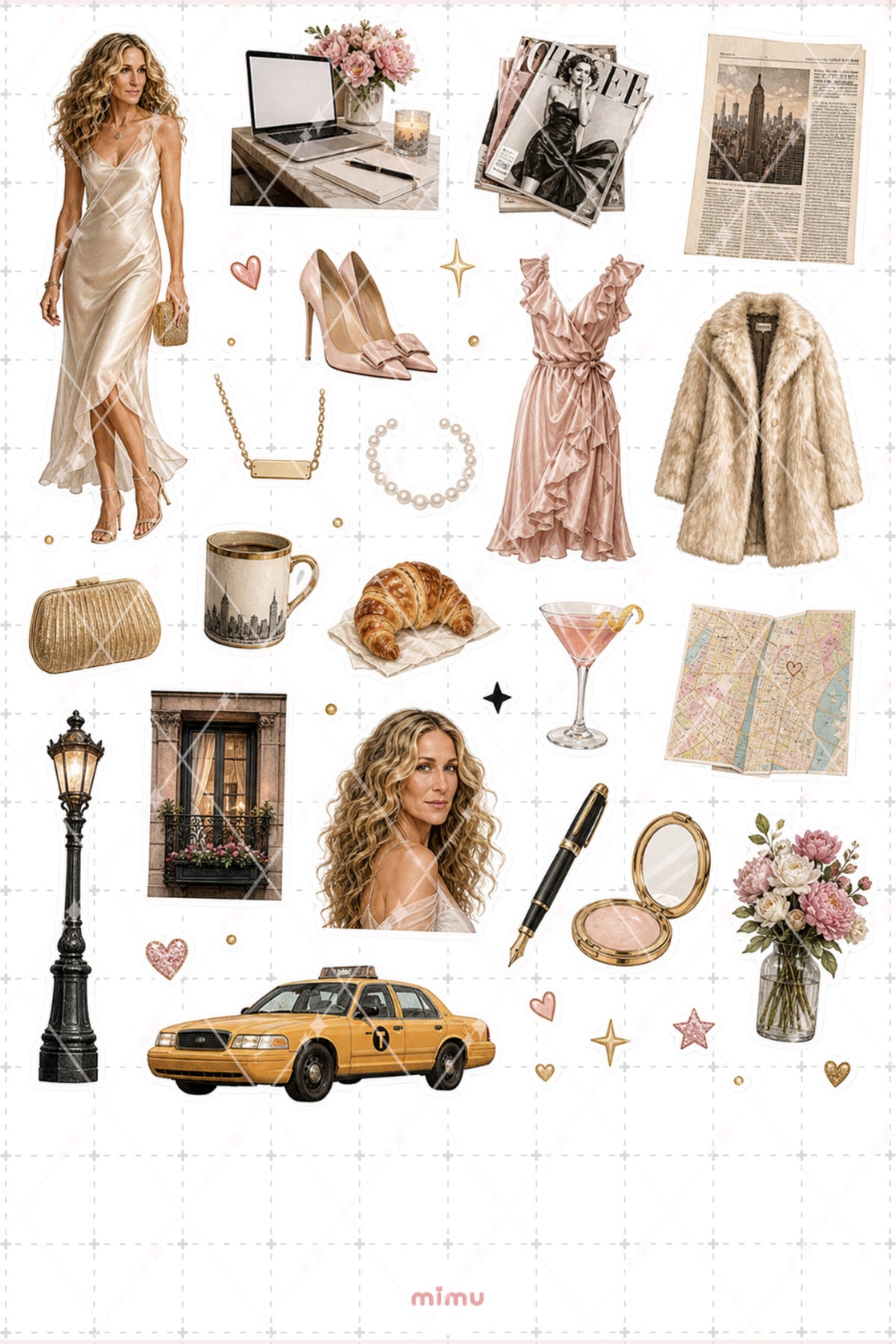 Carrie Bradshaw Sticker Seti New York Moda Şehir Temalı Dekoratif 2'li Etiket