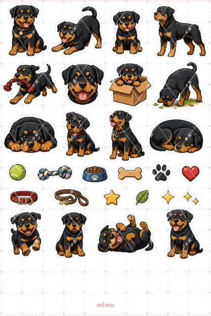 Pixel Art Rottweiler Köpek Sticker Seti Irk Köpek Temalı Dekoratif 2'li Etiket
