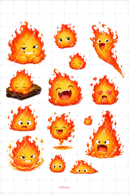 Calcifer Ateş Ruhu Sticker Seti Howls Moving Castle Studio Ghibli 2li Etiket