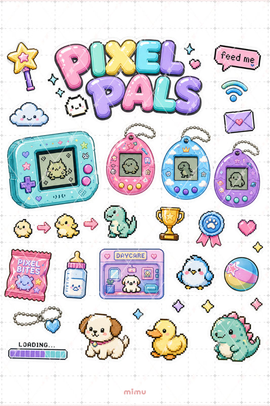 Virtual Pet Club Sticker Seti Pastel Tamagotchi Kawaii Oyun Temalı 2li Etiket