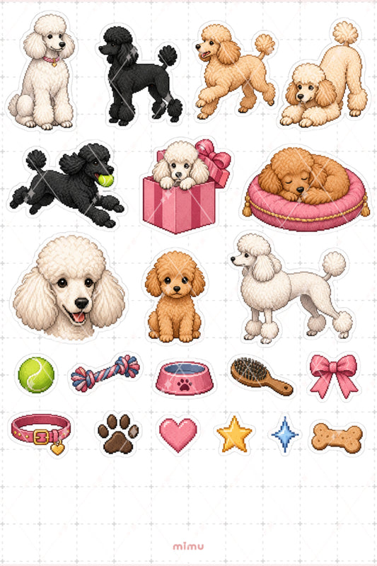 Pixel Art Poodle Köpek Sticker Seti Kaniş Irk Köpek Temalı Dekoratif 2'li Etiket