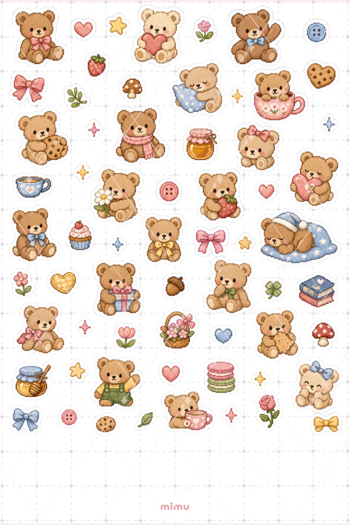 Pixel Art Oyuncak Ayı Sticker Seti Teddy Bear Temalı Dekoratif 2'li Etiket