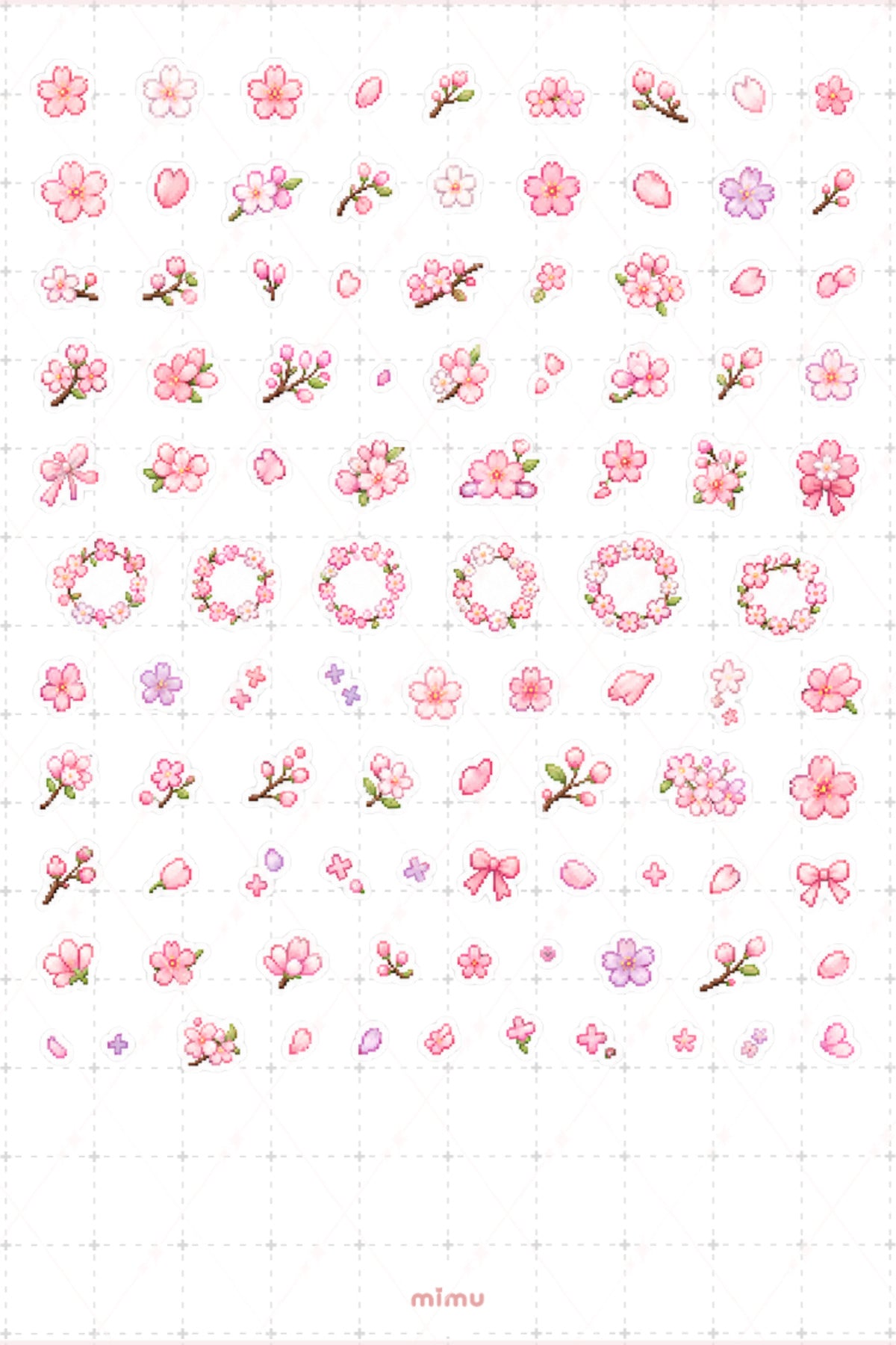 Pixel Art Sakura Sticker Seti Kiraz Çiçeği Japonya Temalı Dekoratif 2'li Etiket