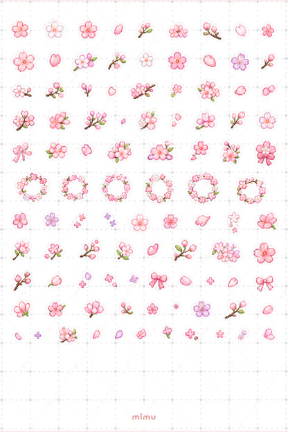 Pixel Art Sakura Sticker Seti Kiraz Çiçeği Japonya Temalı Dekoratif 2'li Etiket