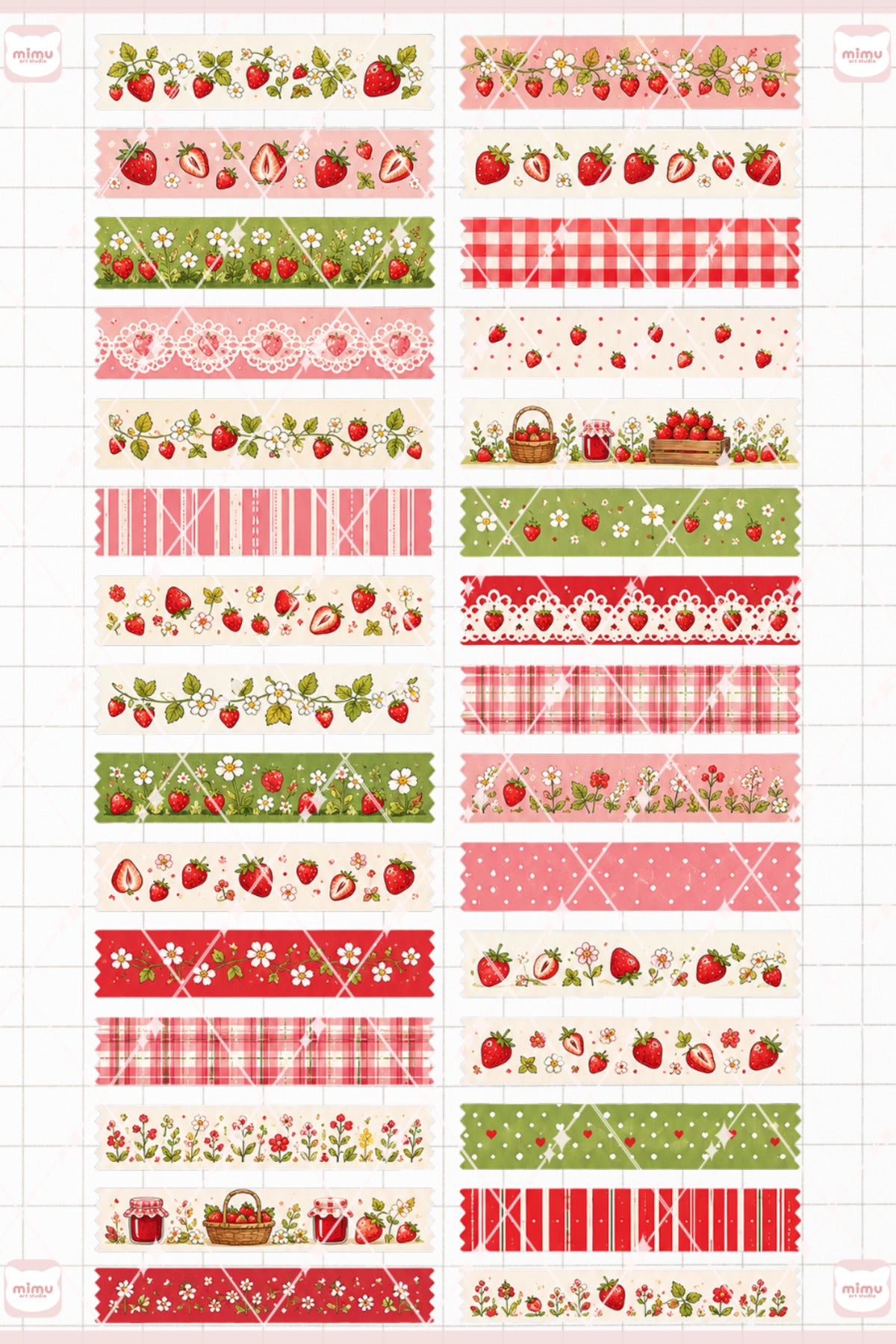 Çilek Temalı Washi Tape Seti Estetik Etiket Defter Günlük Scrapbook Süslemesi