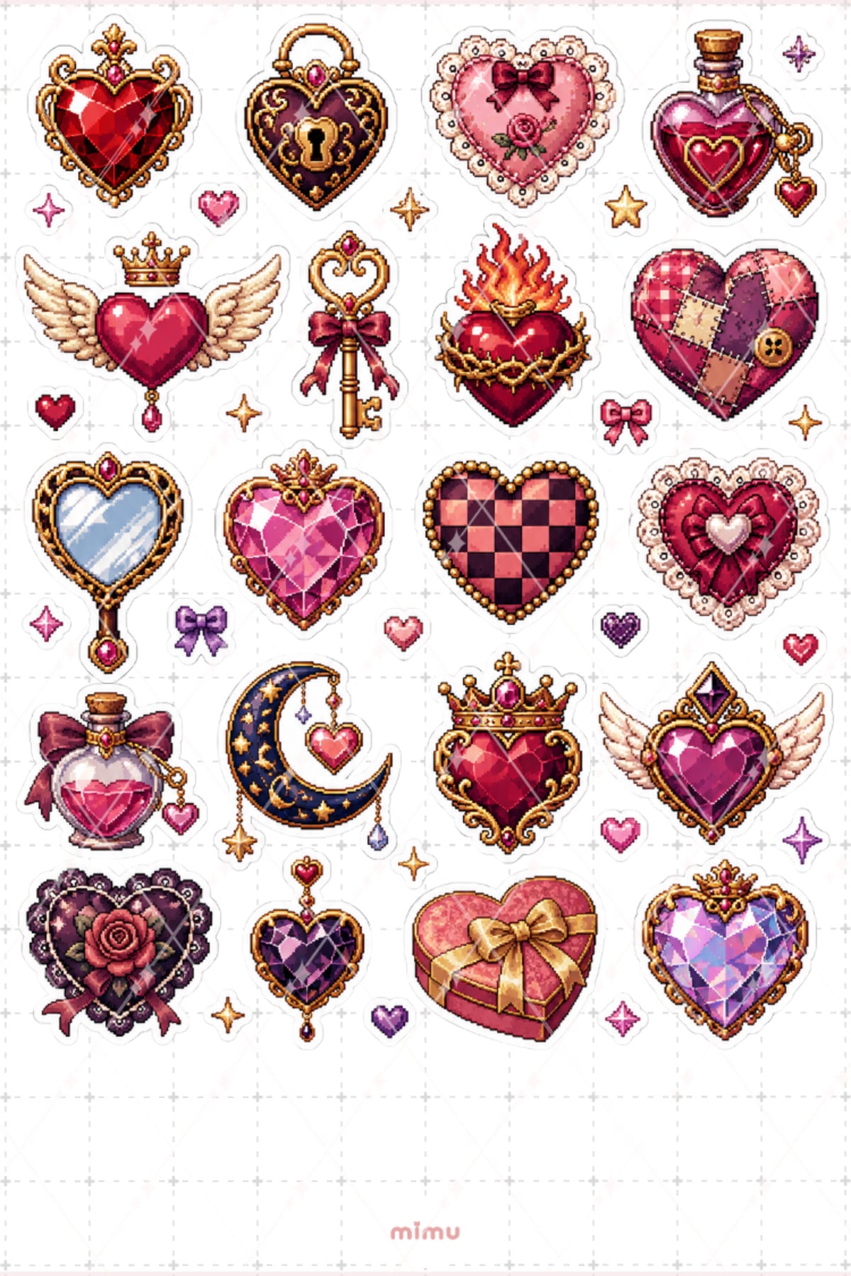 Pixel Art Kalp Sticker Seti Romantik Aşk Temalı Dekoratif 2'li Etiket - 2