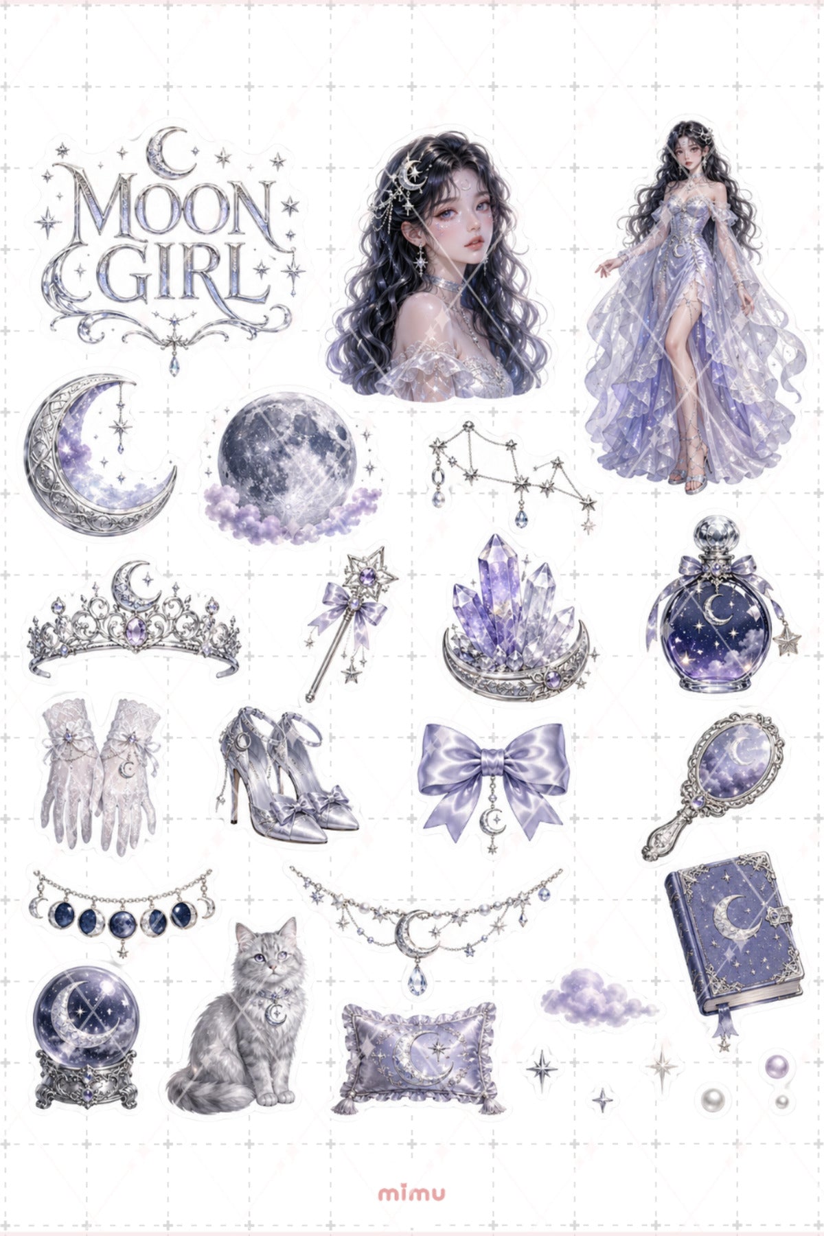 Moon Girl Sticker Seti Ay Kristal Kız Temalı 2li Dekoratif Etiket - 2