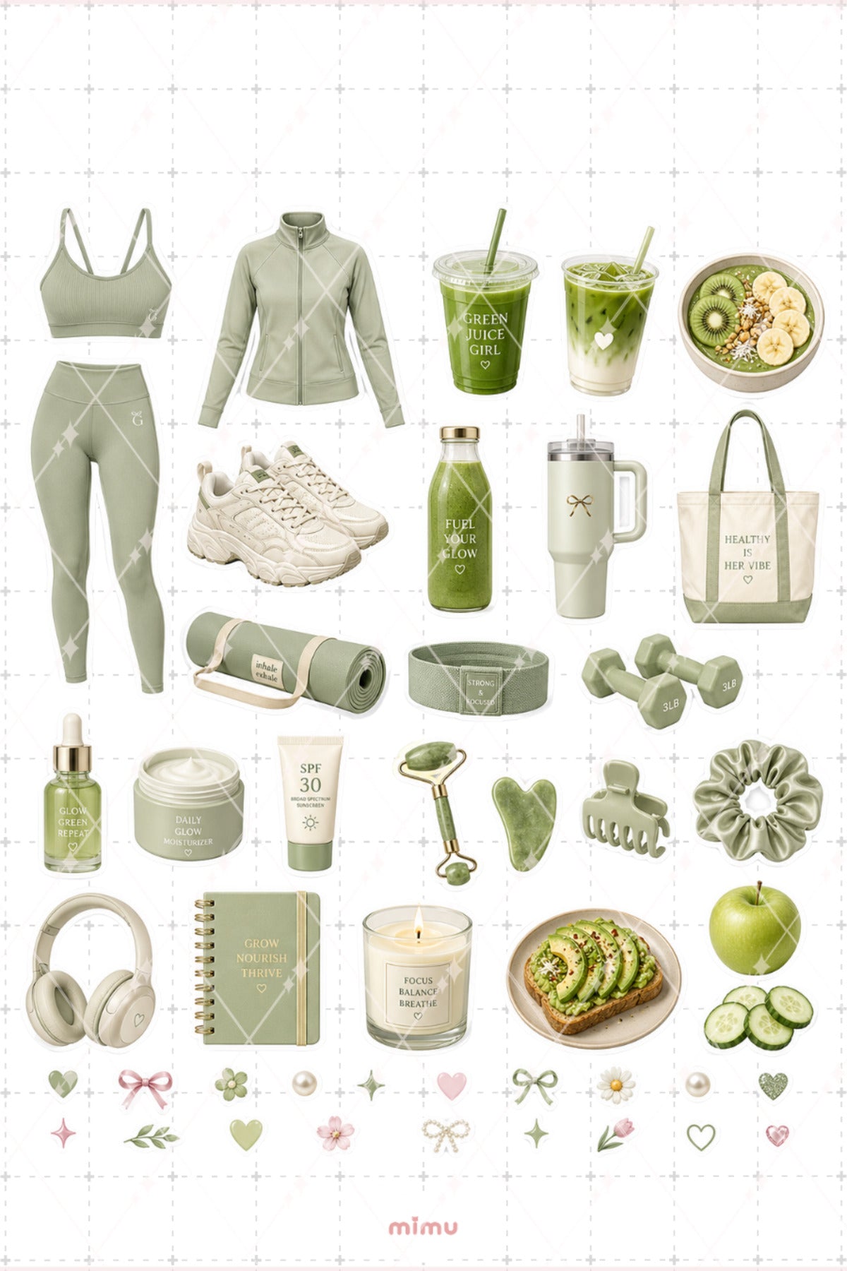 Matcha Morning Reset Sticker Seti Adaçayı Yeşili Wellness Sabah Rutini 2li Etiket