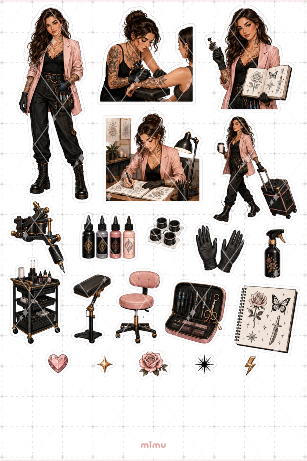 Dövme Sanatçısı Sticker Seti Tattoo Studio Temalı Dekoratif 2'li Etiket