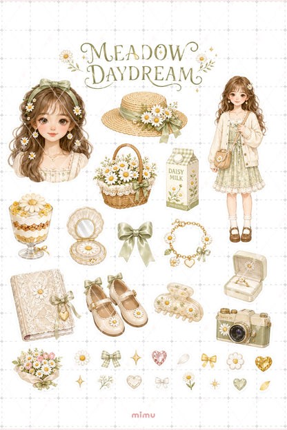 Daisy Girl Sticker Seti Sarı Papatya Kız Temalı 2li Dekoratif Etiket