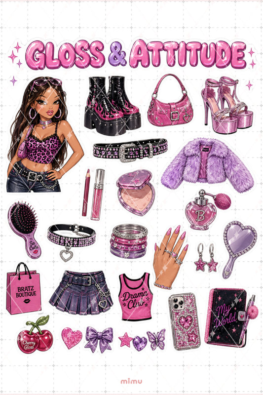 Bratzcore Babe Sticker Seti Y2K Pembe Kolaj Baddie Kız Temalı 2li Etiket