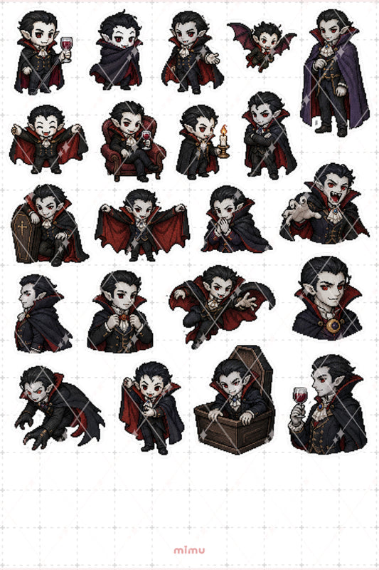 Pixel Art Halloween Sticker Seti Vampir Temalı Dekoratif 2'li Etiket