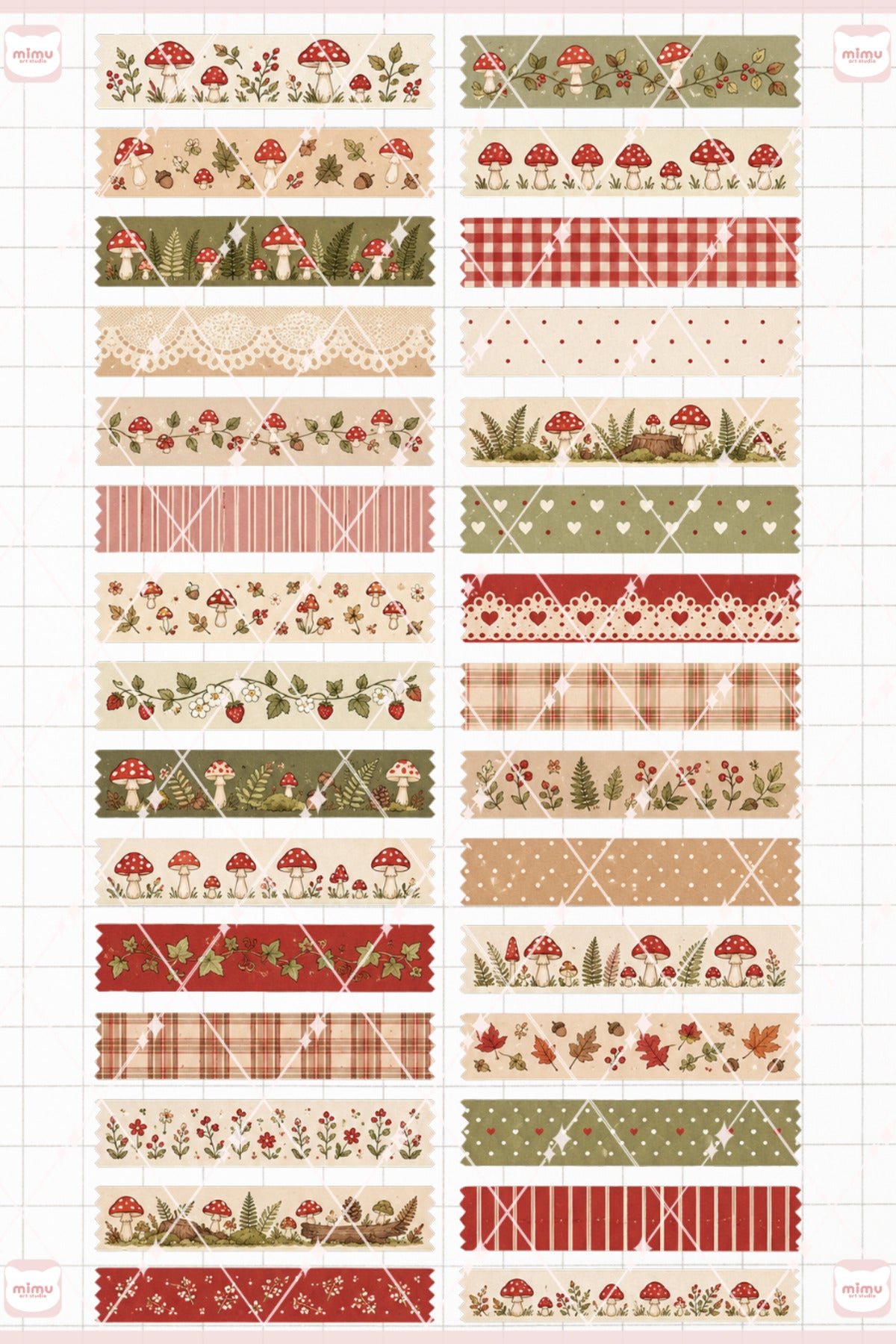 Kırmızı Mantar Temalı Washi Tape Seti Estetik Etiket Defter Günlük Scrapbook Süslemesi