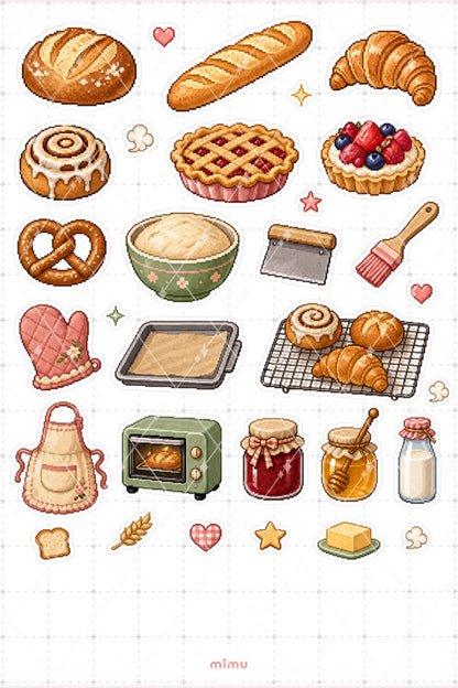 Pixel Art Fırıncılık Sticker Seti Tatlı ve Mutfak Temalı Dekoratif 2'li Etiket