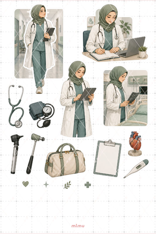 Doktor Sticker Seti Hastane ve Doktorluk Temalı Dekoratif 2'li Etiket