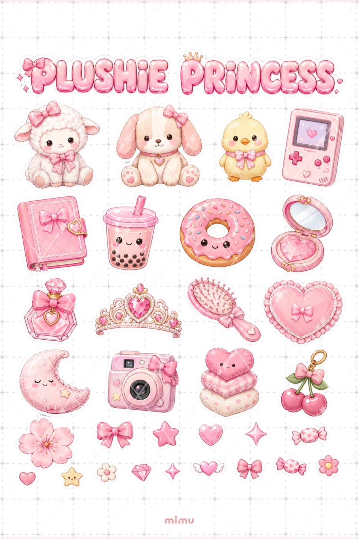 Plushie Princess Sticker Seti Pembe Kawaii Kolaj Peluş Hayvan Temalı 2li Etiket
