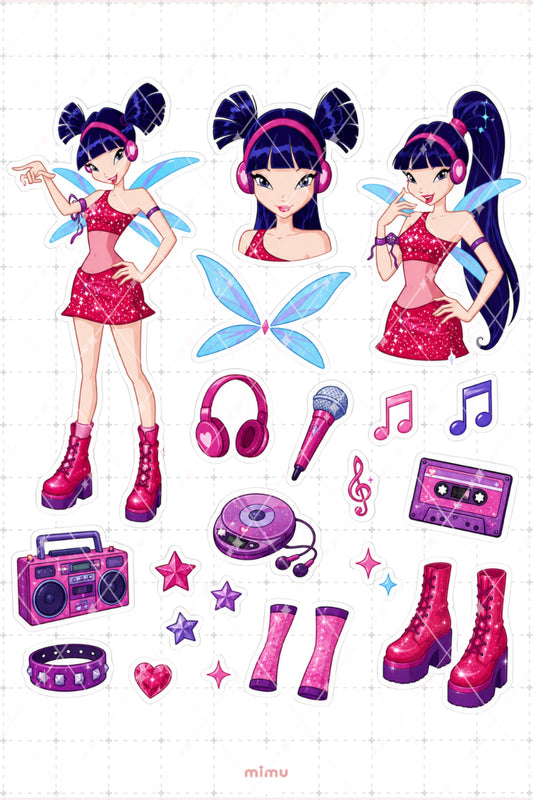 Musa Müzik Perisi Sticker Seti Winx Club Sihirli Kız Temalı 2li Etiket