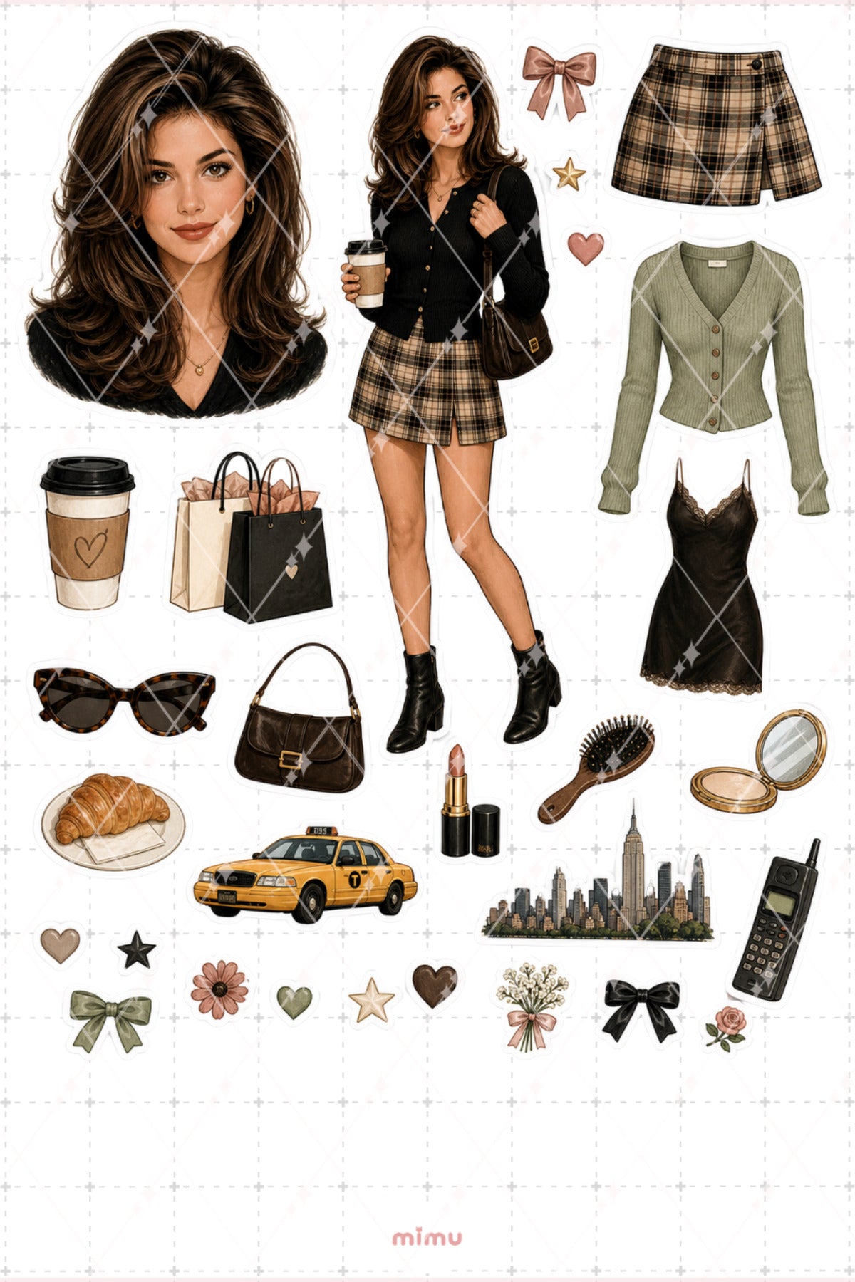 Rachel Green Sticker Seti Şehirli Moda Kızı Temalı Dekoratif 2'li Etiket