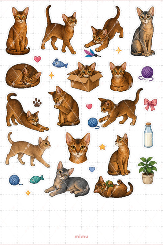 Pixel Art Abyssinian Kedi Sticker Seti Irk Kedi Temalı Dekoratif 2'li Etiket