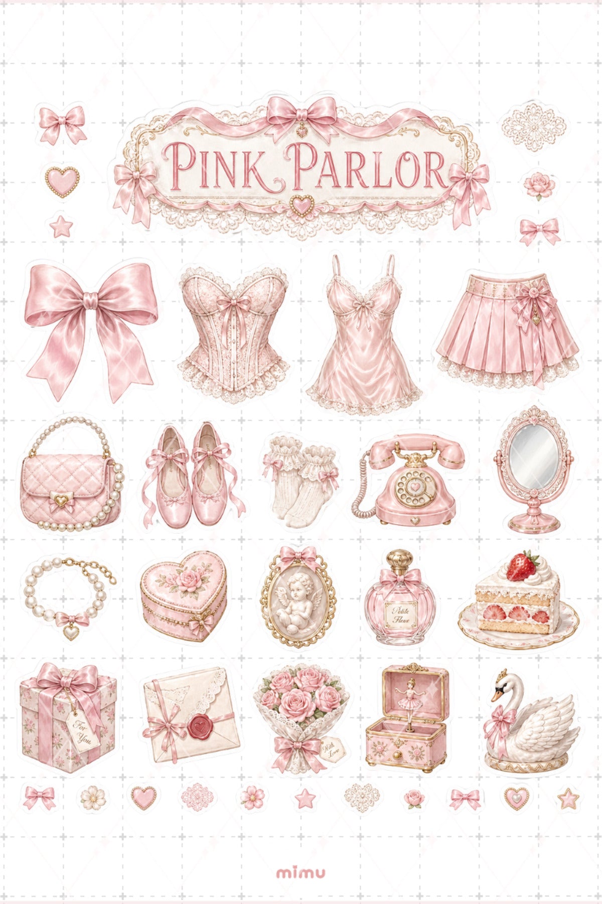 Coquette Charms Sticker Seti Pastel Pembe Romantik Estetik 2li Etiket