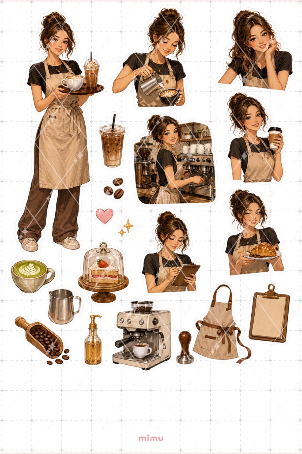 Barista Kız Sticker Seti Kahve Kafe Espresso Temalı Dekoratif 2'li Etiket - 2