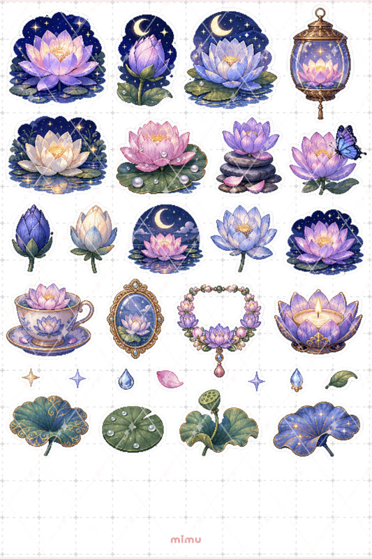 Pixel Art Lotus Sticker Seti Çiçek ve Zen Temalı Dekoratif 2'li Etiket