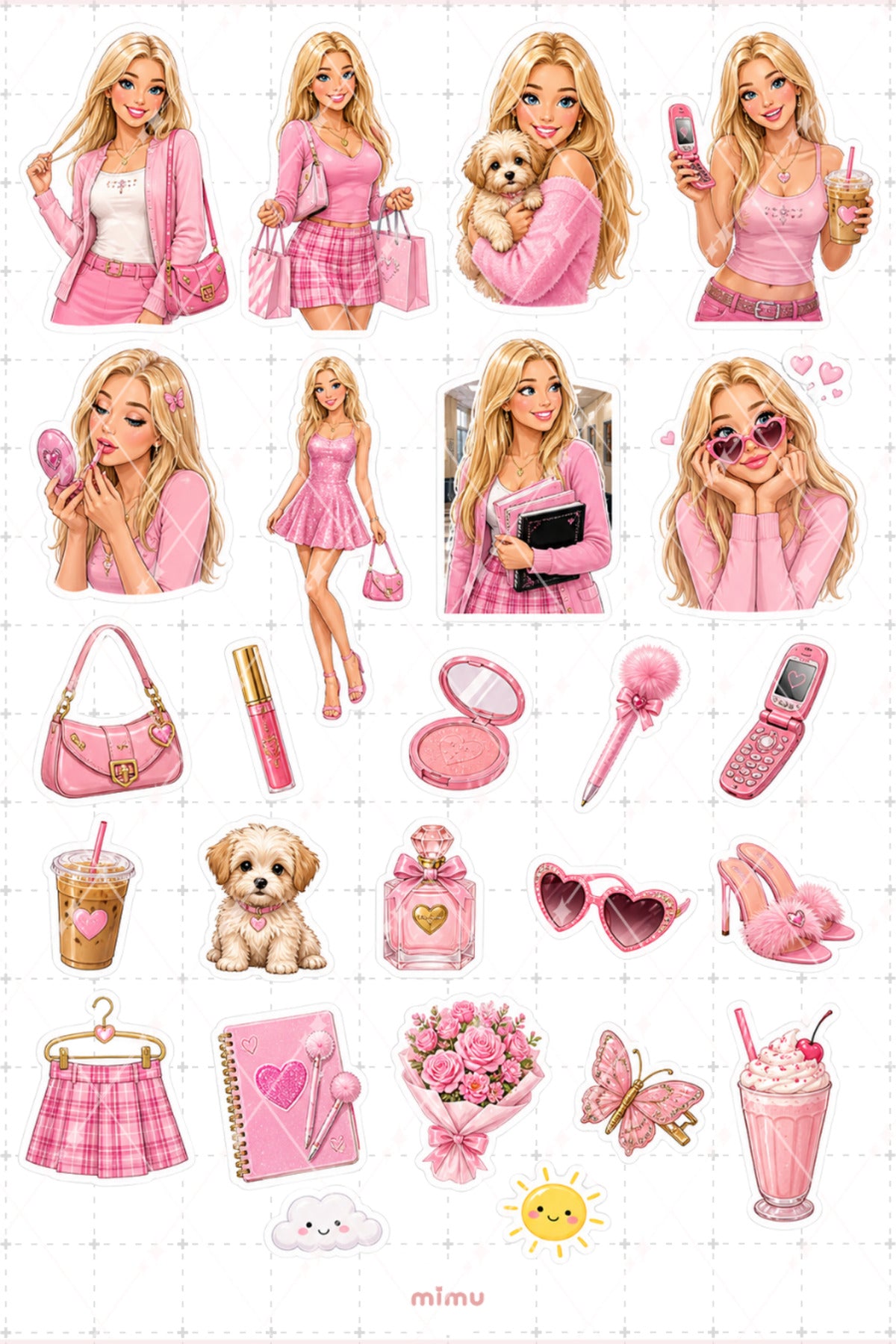 Karen Smith Sticker Seti Pembe Moda Gençlik Temalı Dekoratif 2'li Etiket