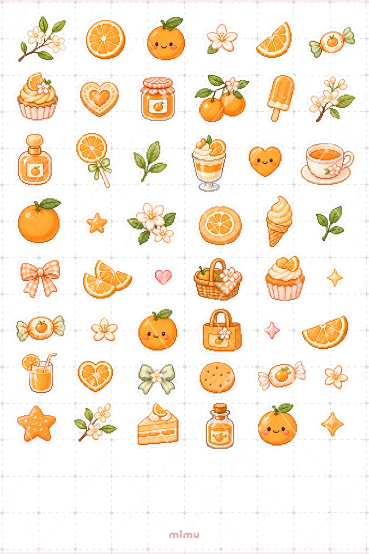 Pixel Art Portakal Sticker Seti Orange Narenciye Meyve Temalı Dekoratif 2'li Etiket