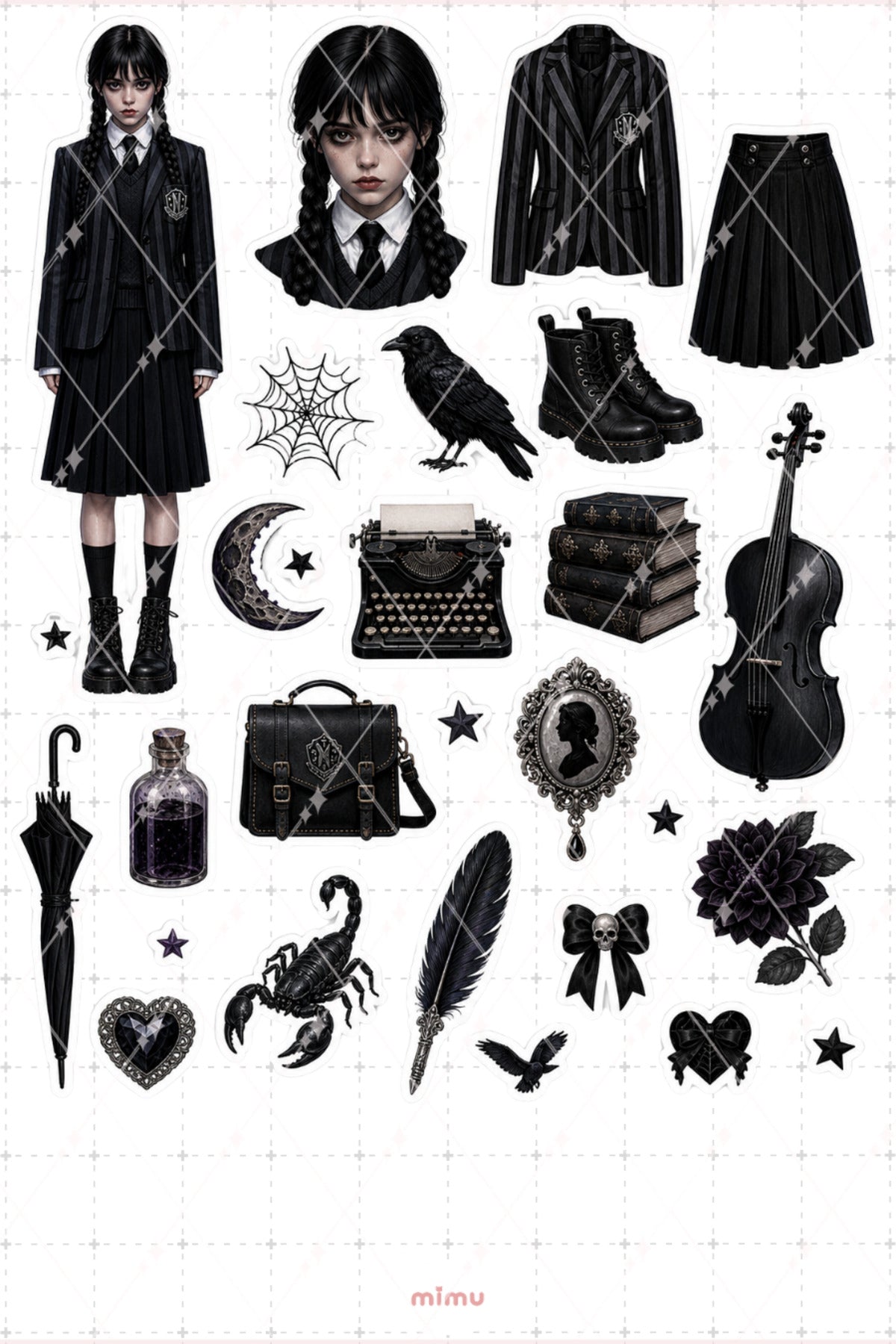 Wednesday Sticker Seti Gotik Okul Karanlık Akademi Temalı Dekoratif 2'li Etiket