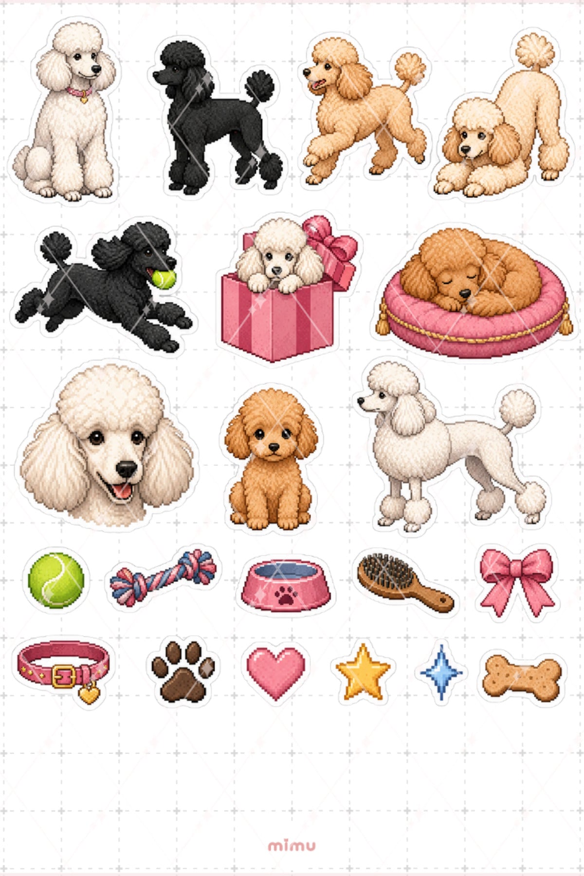 Pixel Art Poodle Köpek Sticker Seti Kaniş Irk Köpek Temalı Dekoratif 2'li Etiket