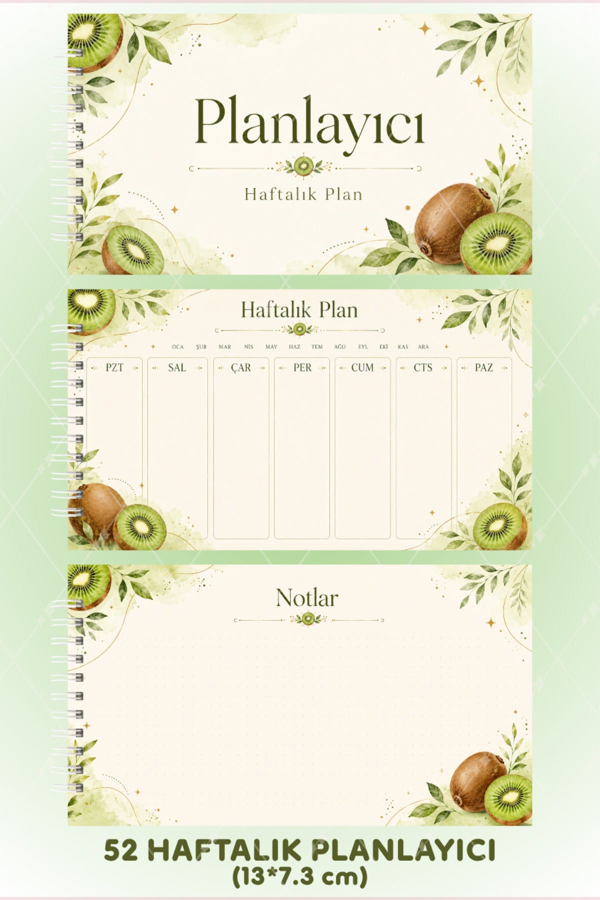 Kivili Haftalık Planlayıcı Spiralli Sert Kapak 52 Haftalık Not Sayfalı Planner