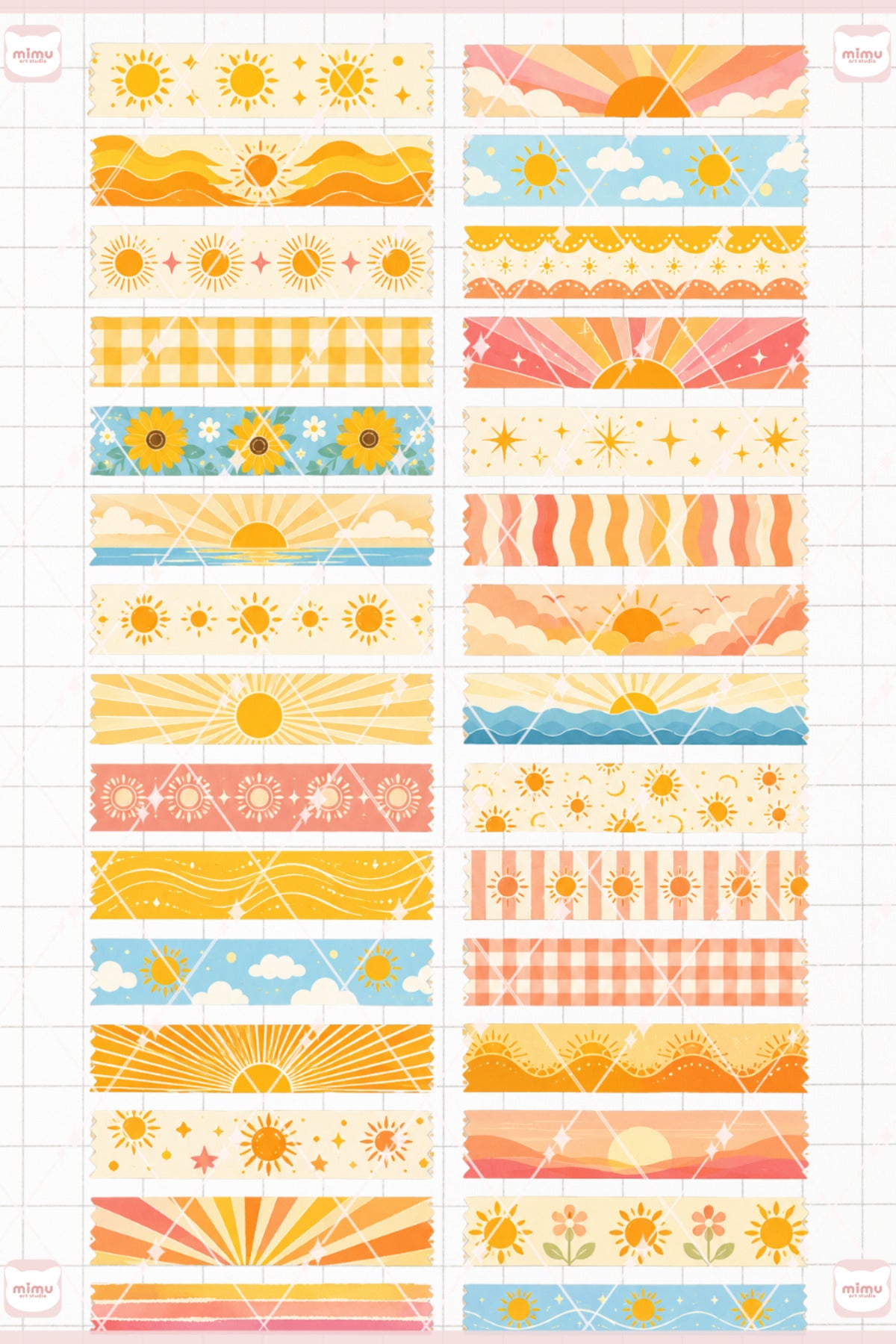 Güneş Temalı Washi Tape Seti Estetik Etiket Defter Günlük Scrapbook Süslemesi