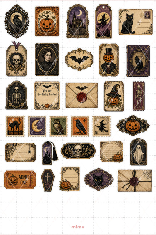 Pixel Art Halloween Sticker Seti Balkabağı Kara Kedi ve Cadı Temalı Dekoratif 2'li Etiket