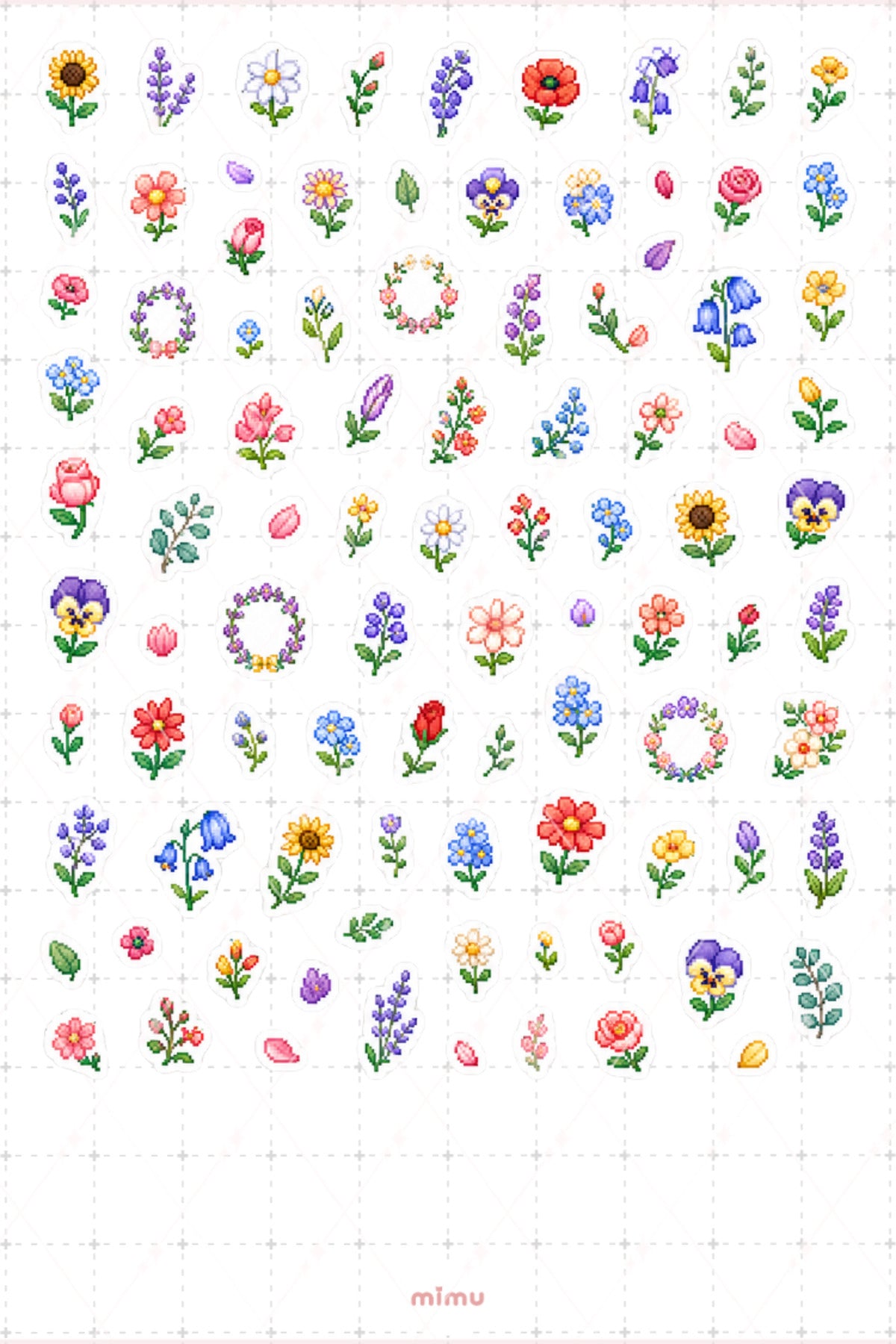 Pixel Art Çiçek Sticker Seti Floral Bahar Temalı Dekoratif 2'li Etiket