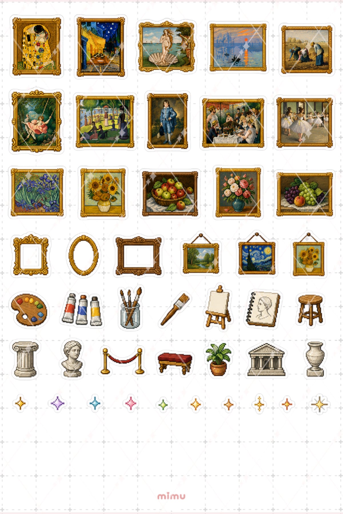 Pixel Art Ünlü Tablolar Sticker Seti Sanat ve Müze Temalı Dekoratif 2'li Etiket