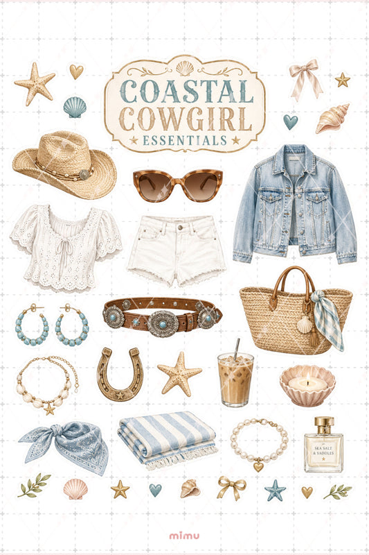Coastal Cowgirl Sticker Seti Sahil Kovboy Estetiği Deniz Temalı 2li Etiket