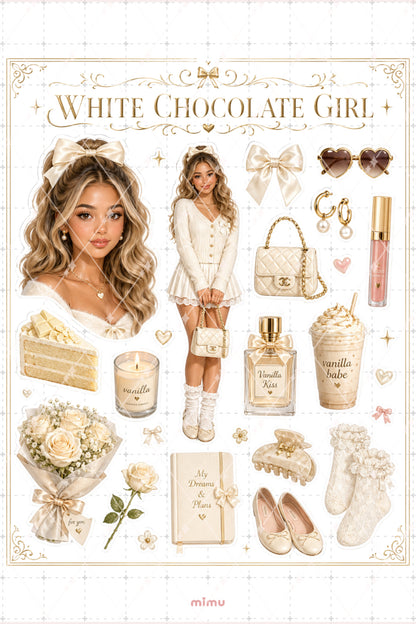 White Chocolate Girl Sticker Seti Krem Çikolata Vanilya Kız Temalı 2li Etiket