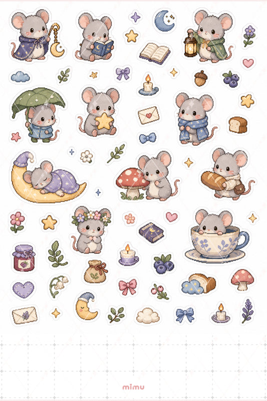 Pixel Art Fare Sticker Seti Mouse Minik Hayvan Temalı Dekoratif 2'li Etiket