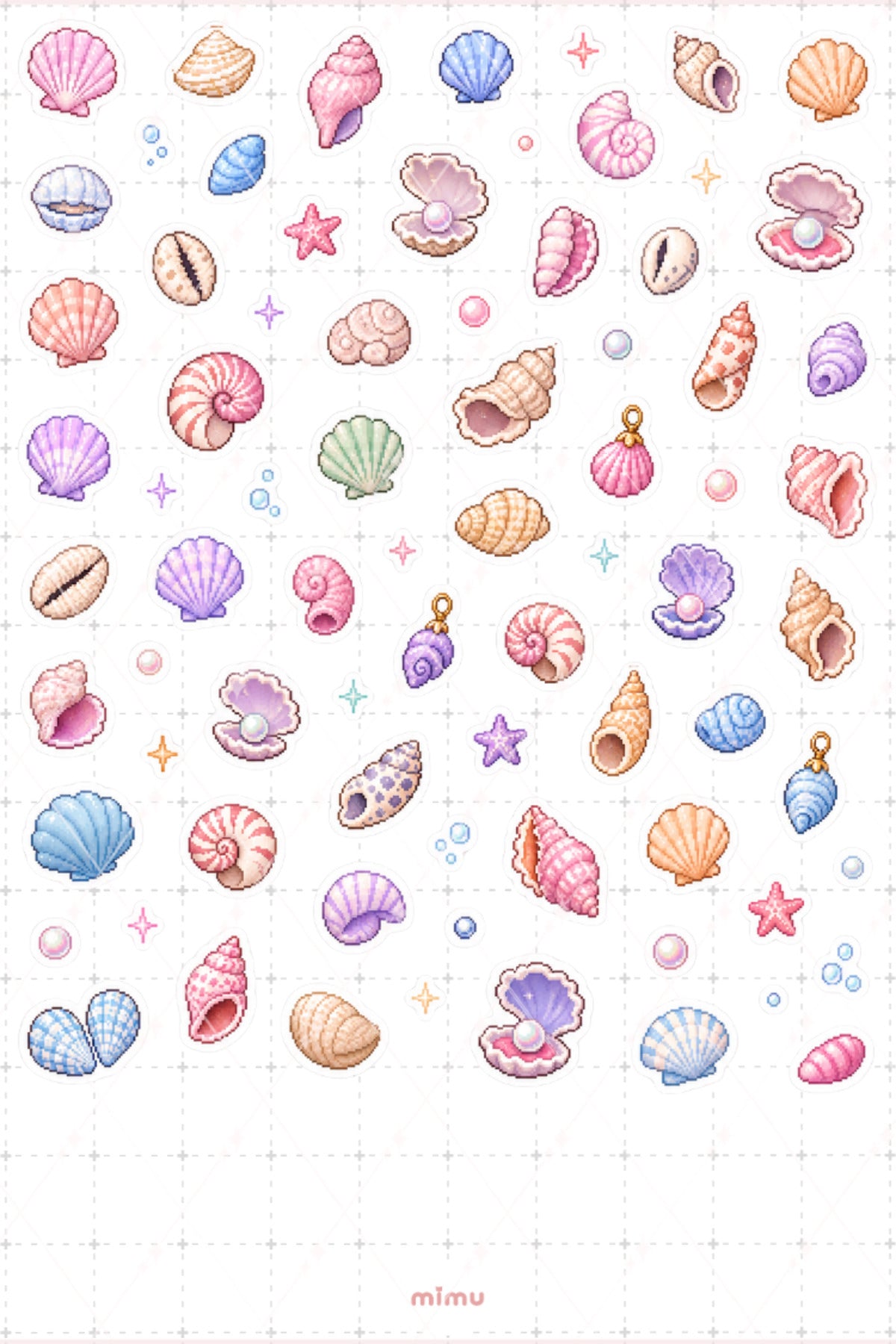 Pixel Art Deniz Kabuğu Sticker Seti Sea Shell Sahil Temalı Dekoratif 2'li Etiket