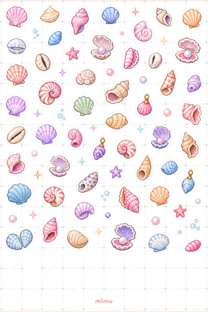 Pixel Art Deniz Kabuğu Sticker Seti Sea Shell Sahil Temalı Dekoratif 2'li Etiket