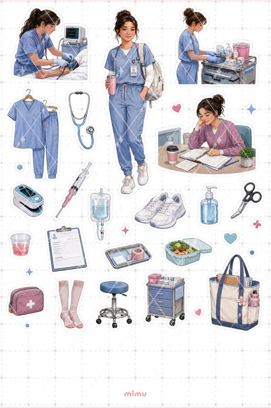Hemşirelik Öğrencisi Sticker Seti Klinik Ders Çalışma Temalı Dekoratif 2'li Etiket