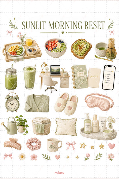 Sunday Morning Reset Sticker Seti Yeşil Pembe Sabah Rutini Estetik 2li Etiket